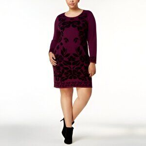 2/$30 NWT NY Collection Jacquard Sweater Tunic Dress Cynth Purple #7469